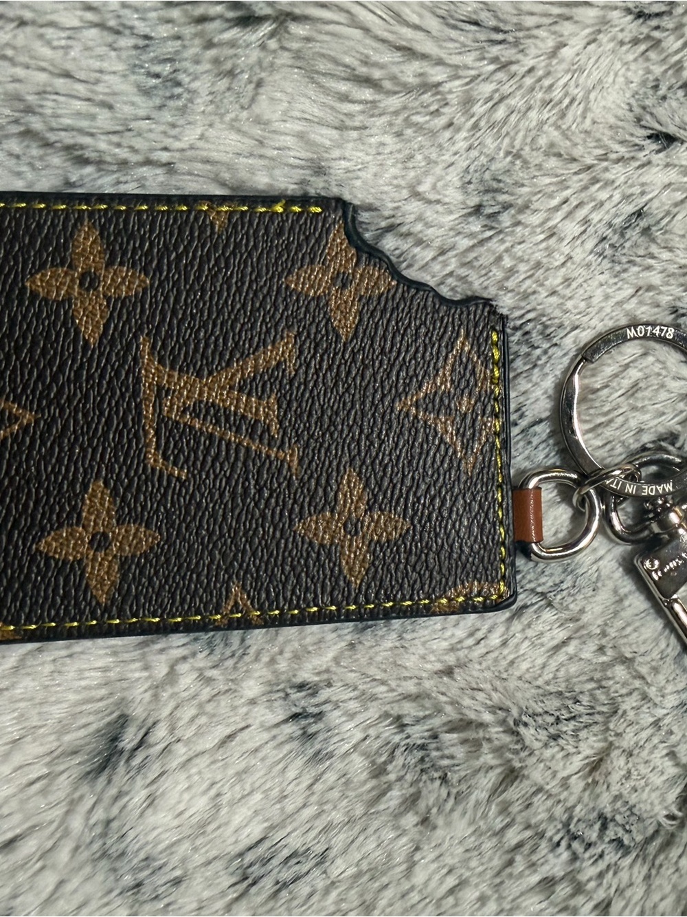 Monogram Brown Leather Key & Card Holder with Keyring